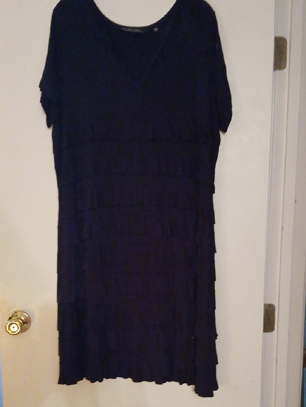 Colleen Lopez Navy Scoop Neck Ruffle Dress